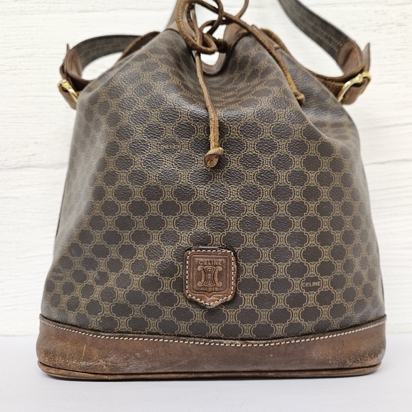 Celine Vintage Macadam Sac Seau Drawstring Bucket Bag in Canvas and Leather - Picture 4 of 16